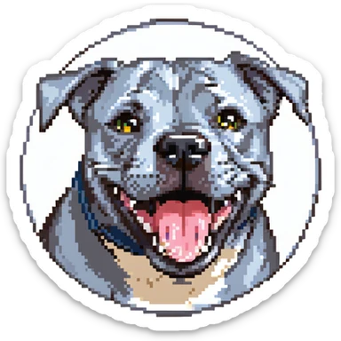 round circle puppy head only, full grey bleu staffy, big open mouth, big tongue out, stupid expression sticker