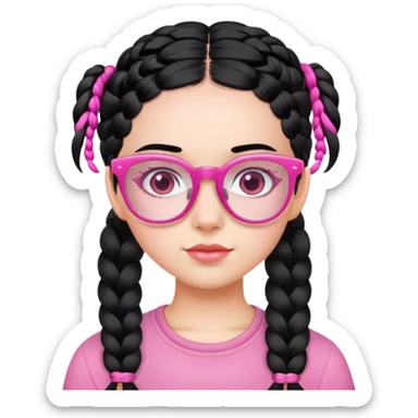 girl with pink glasses and black hair and two braids sticker