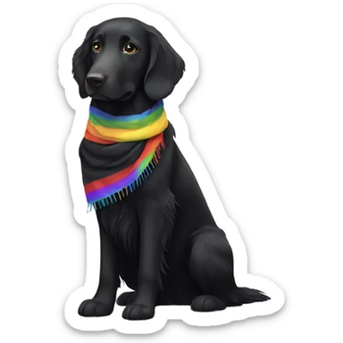 slim black flat coated retriever with rainbow scarf sticker
