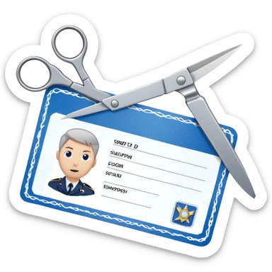 Scissors cutting military ID card in the middle front view sticker