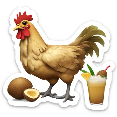 chicken with coconuts on their chest and a drink with crocs on the legs and their lying down sticker
