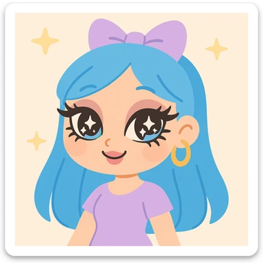 gyaru style girl with blue hair, dramatic makeup, bratz doll inspired, vibrant and cute anime style sticker
