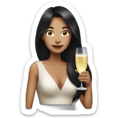 Funny woman with black long hair drinks champagne sticker