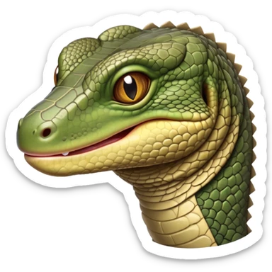 cinematic-realistic-cute-monitor-lizard-portrait-emoji,-head-tilted-playfully-and-inquisitively,-featuring-a-compact,-agile-body-with-finely-detailed,-glossy-scales-in-earthy-olive-hues-and-a-distinct,-alert-face-with-bright,-curious-eyes sticker