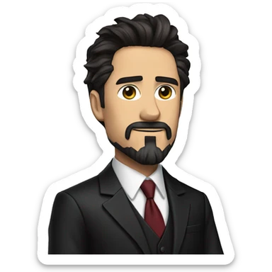 tony stark with a long bushy beard in a black suit an tie wearing the infinity gauntet sticker