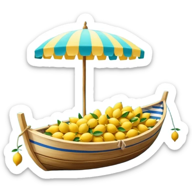 Mediterranean lemon stand by the sea, blue and white striped canopy
Fresh yellow lemons stacked, wooden boats and turquoise water background
Bright sunlight, Italian coastal summer vibe, vibrant colors sticker
