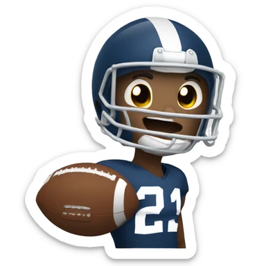 A football emoji wearing a tiny helmet and making a touchdown pose sticker