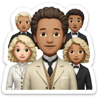 Generate in realistic style Franklin, Edison, Ford in the first row, Einstein, Jobs and Musk in the second behind them. png on transparent background sticker