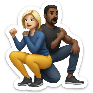 man and woman making squat sticker