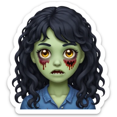 Emoji garota zombie com cabelo preto cacheado longo com franja sticker