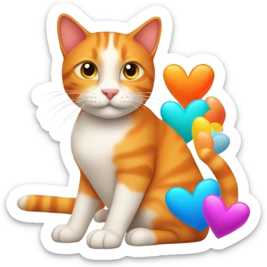 Orange cat with hearts above him sticker
