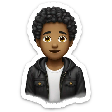 crying mixed boy with black curly temp fade sticker