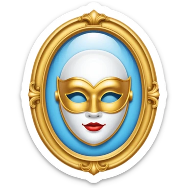 magic mirror on the wall from snow white. This is an oval mirror with golden borders with a white theater mask inside  sticker