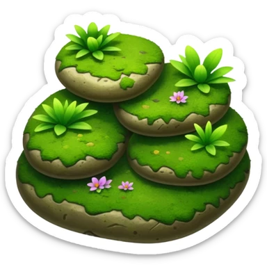 A patch of bright moss covering smooth forest stones with wild plants sticker