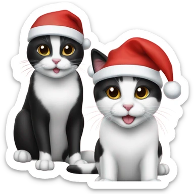 Two tuxedo cats with Santa hats on sticker