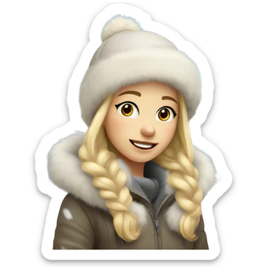 blonde girl in a fur hat playing in the snow sticker