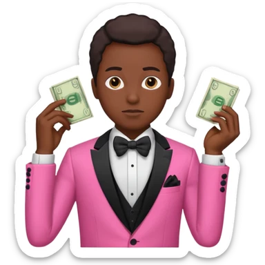 ambitious thinking about money, black person, pink tuxedo sticker