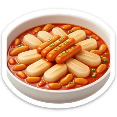 Cinematic Realistic Tteokbokki Dish Emoji, showcasing spicy, chewy rice cakes in a fiery sauce rendered with lifelike detail and bold, dynamic lighting. sticker