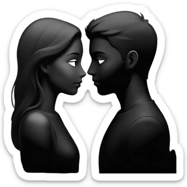 Two silhouettes merging together, one fading into the other, romantic concept sticker