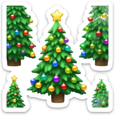 Green Christmas tree with colorful bulbs  sticker