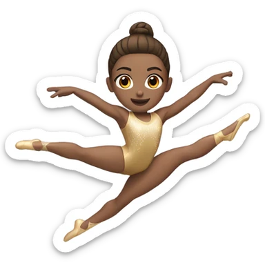 a gymnast with brown hair and brown eyes doing a leap with legs straight sticker