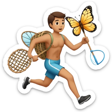 Running with a butterfly net sticker
