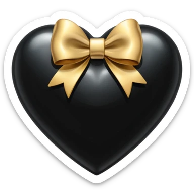 crystal black heart with a gold bow and heart pattern on the bow sticker