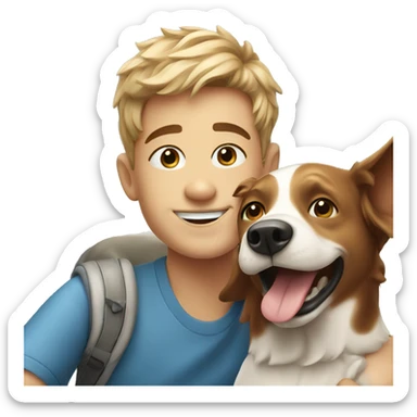 happy boys with dog selfie sticker