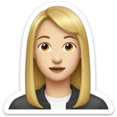 face of nonbinary white person with dark blonde bob, mid part and straight bangs sticker
