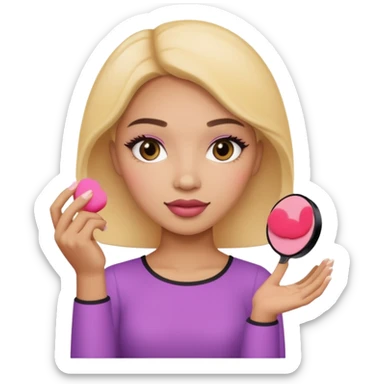 Light skin female holding makeup blush sponge in left hand  sticker