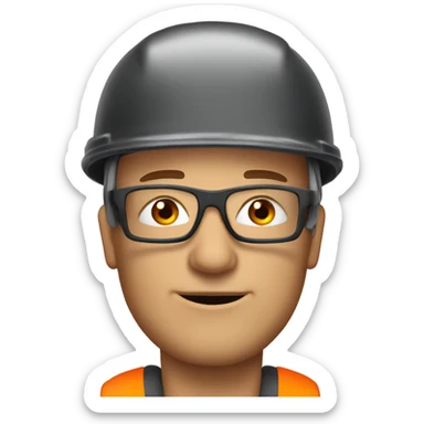 Caucasian man with safety orange helmet, glases and earplugs sticker