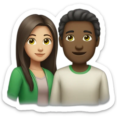 African man and asian girl with brown long hair and green eyes sticker