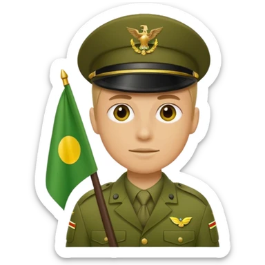 Yellow circle emoji of a soldier holding a green flag sticker