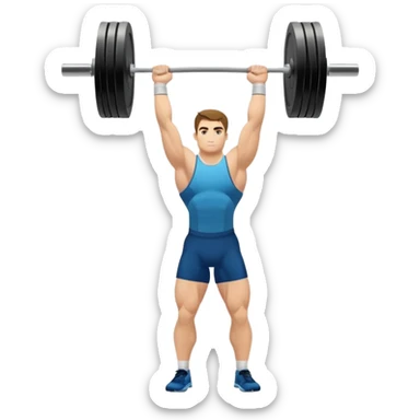 Emblem representing weightlifting with a strong athlete in a classic lifting stance, holding a barbell overhead. Dynamic, powerful pose with a focus on strength. Clean lines, bold silhouette, and transparent background, symbolizing the intensity and discipline of the sport sticker
