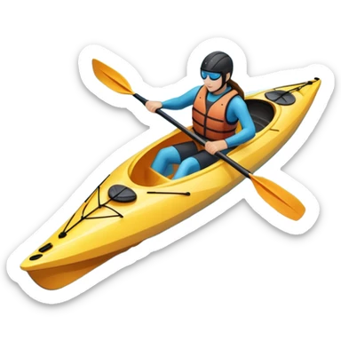 An icon showing a close-up of a sleek kayak with double-bladed paddles gliding through water. Splashes surround the boat as it cuts across a calm surface, symbolizing speed and focus. Transparent background emphasizes the dynamic and personal nature of kayak paddling. sticker