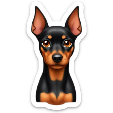 Pinscher dog, 18 years old, black and fire colour without a left eye  sticker