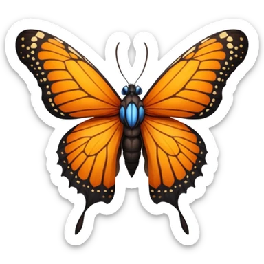 moth with blue eyes mornach butterfly wings orange and yellow with godzilla eyes on the top of the wings brown tail black Moth Insect Arms and legs sticker
