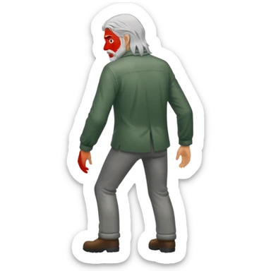 full body silver-haired forest man from behind with wet hair clinging to shoulders sticker