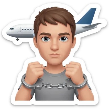 person in handcuffs with airplane behind them sticker