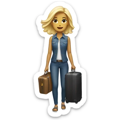 blonde woman with luggage sticker