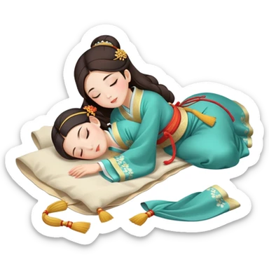 Beautiful girl in Hanfu lying on the ground sleeping sticker