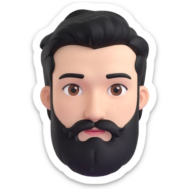 male face with black hair, stubbly beard, white skin, neutral expression sticker