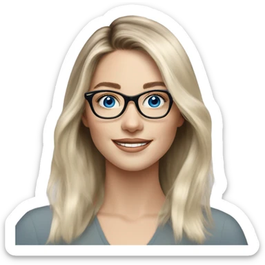 Shoulder length Balayage pale model lady with glasses and blue eyes happy  sticker