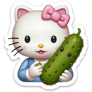 Hello kitty eating a pickle sticker