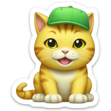 Yellow cat with cap of bulbasaur sticker