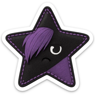 emo star with a stitched border, black and purple, expressive and stylish, no background sticker