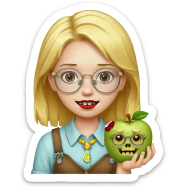 apple zombie emoji girl with gold hair glasses and braces sticker