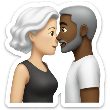 Black man with brown hair and beard kissing white female with short grey hair  sticker