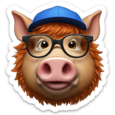ginger boar with blue cap and glasses and cigarette sticker