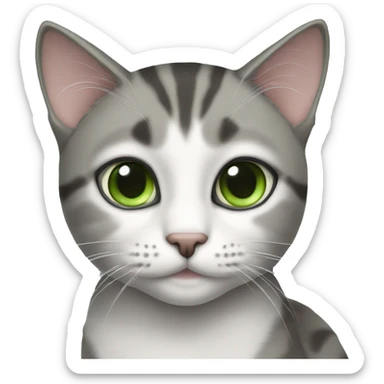 Gray white and black tabby cat green eyes sticker